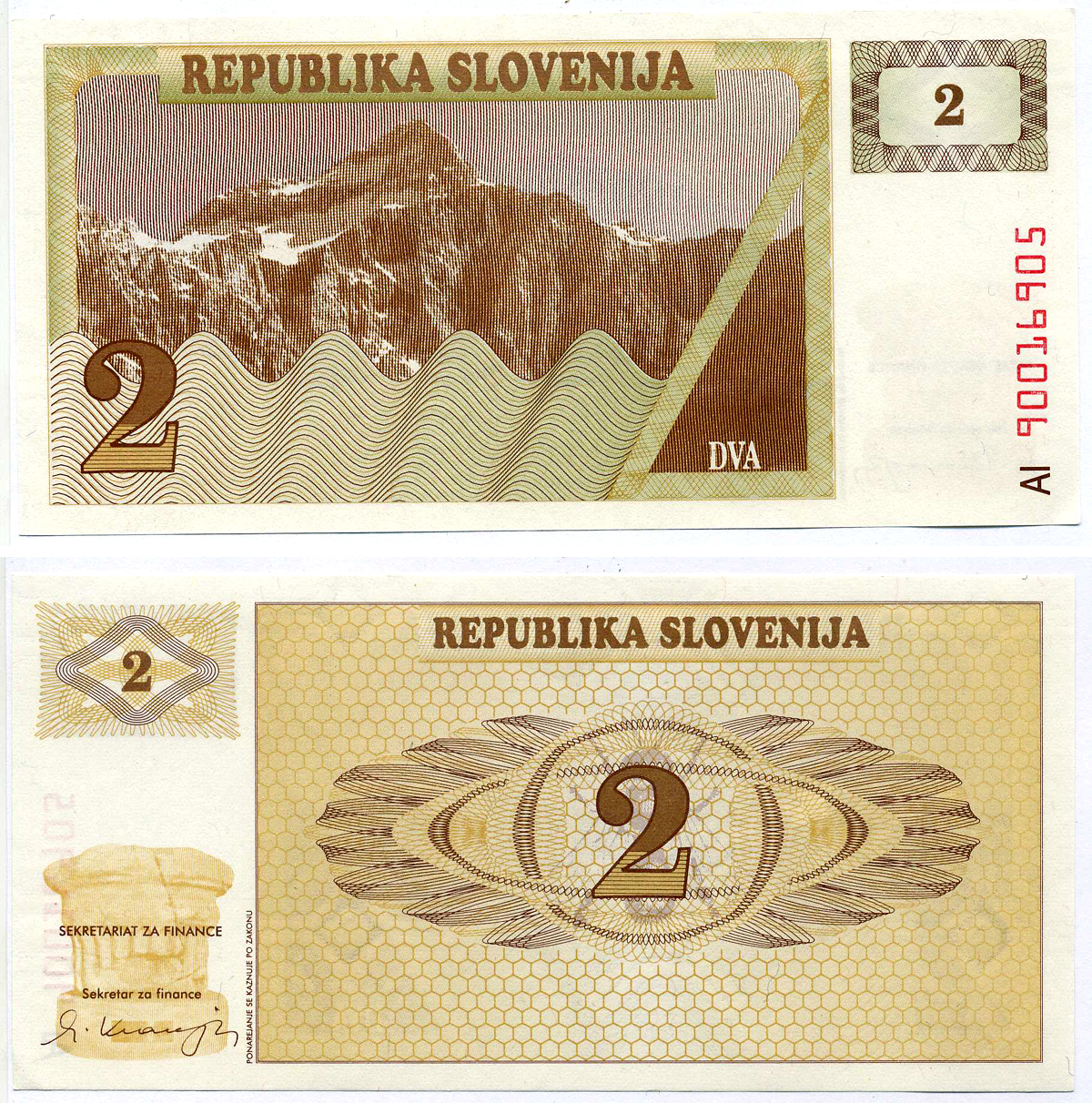 Словения 2 толара 1990 Pick 2 a бумага aUNC 6294-64-3-1