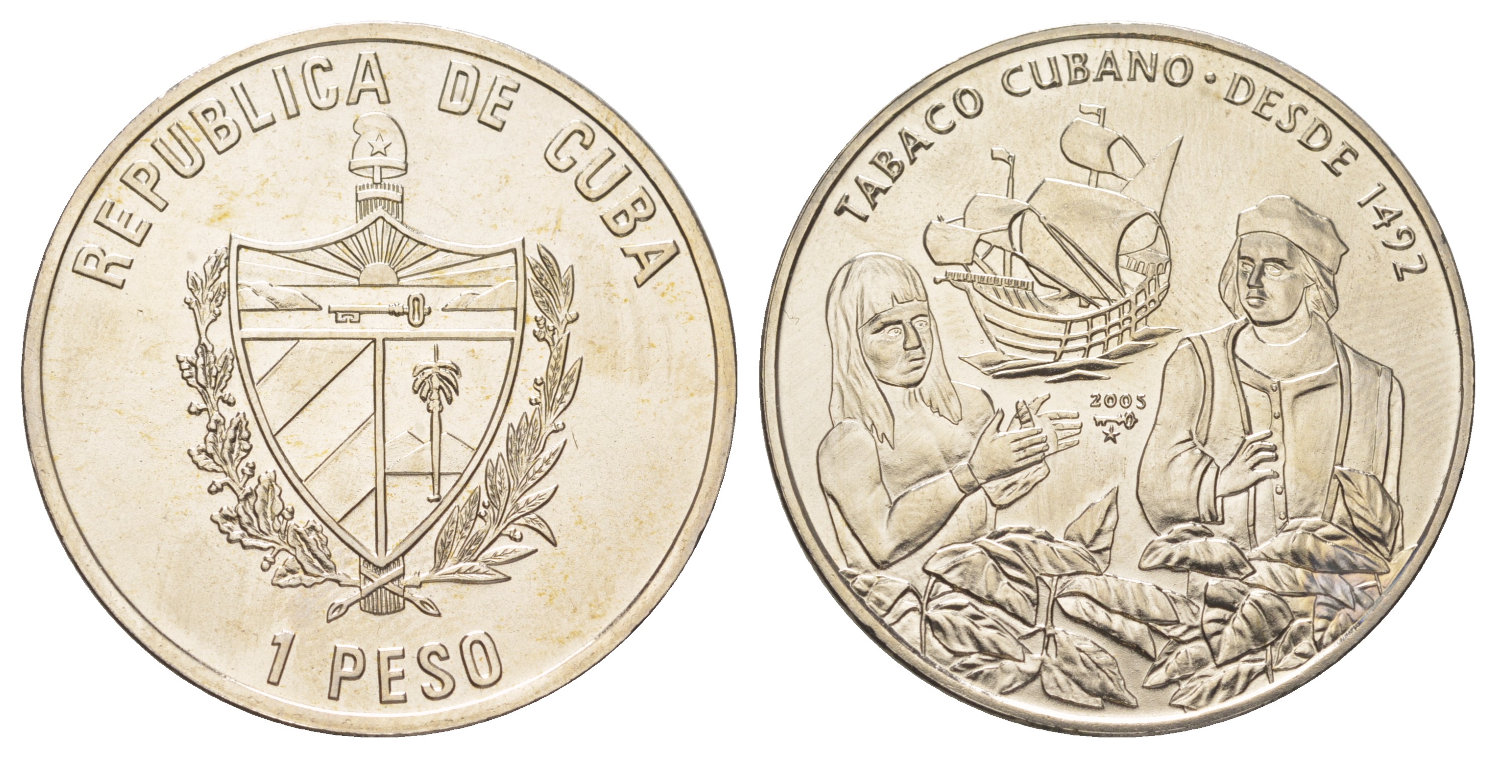 Куба 1 песо 2005 кубинский табак KM 865 медно-никель  UNC  00-00