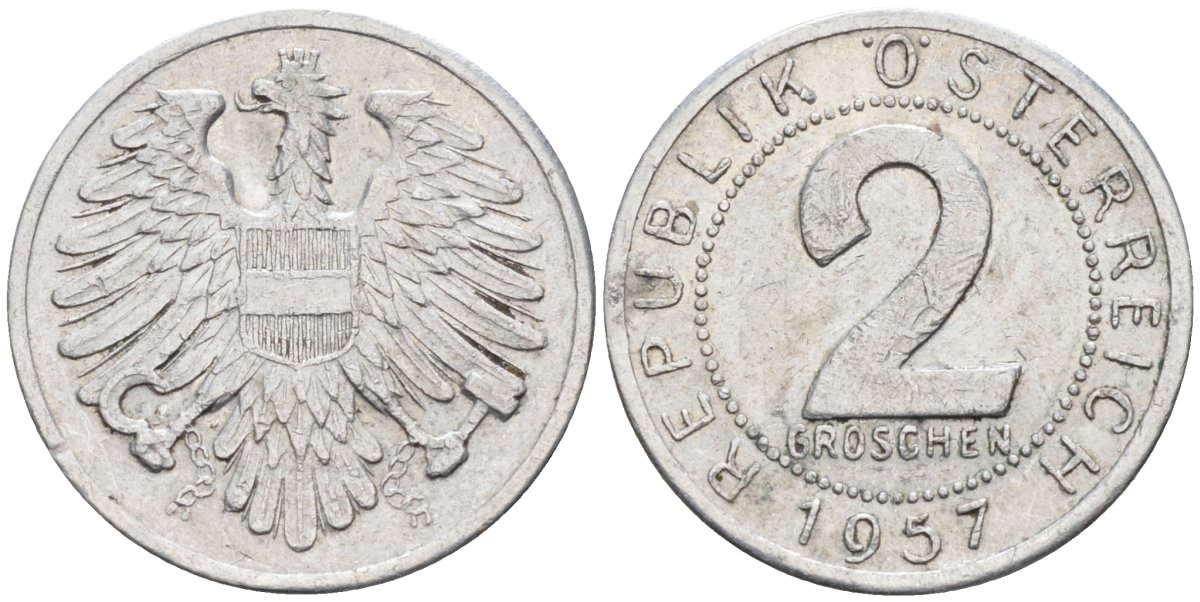 Австрия 2 гроша 1957 KM 2876 алюминий 4594-317