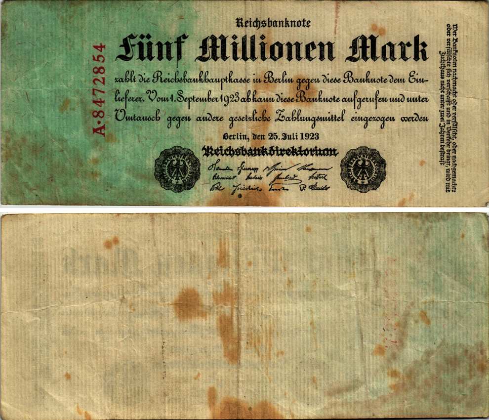 Германия 5000000 марок 1923 25 июля 1923, 5 миллионов марок Pick 95, Ros 94  бумага 7183-52-2-1
