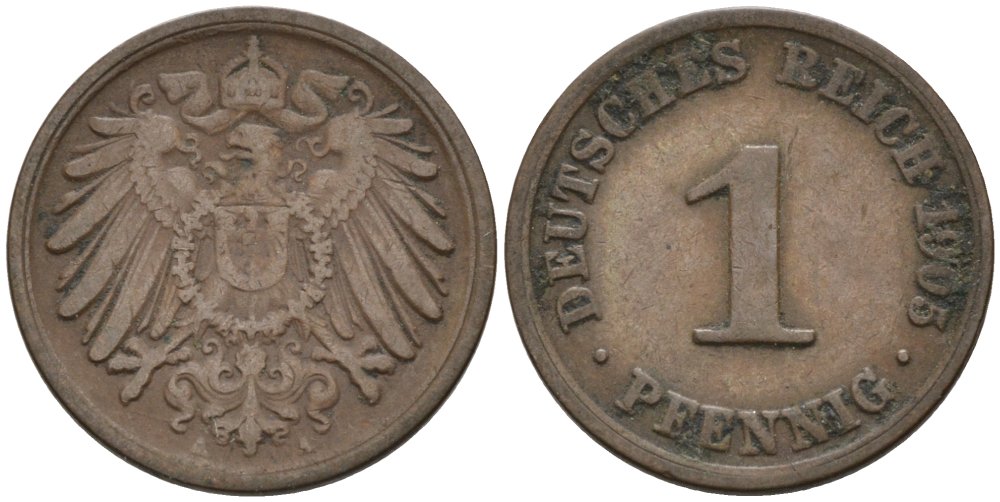 Германия 1 пфенниг 1905 A KM 10, J. 10 медь 4567-1213