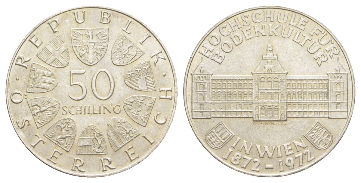 Австрия 50 шиллингов 1972 100 лет Венскому Агрикультурному университету KM 2914 серебро 3896-1613