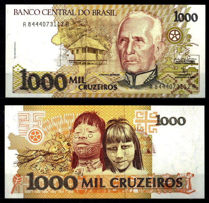 Бразилия 1000 крузадо 1991 Кандиду Рондон, девушки Амазонии - "MINISTRO" Pick 231 b бумага UNC (пресс) 2197-10-1-1
