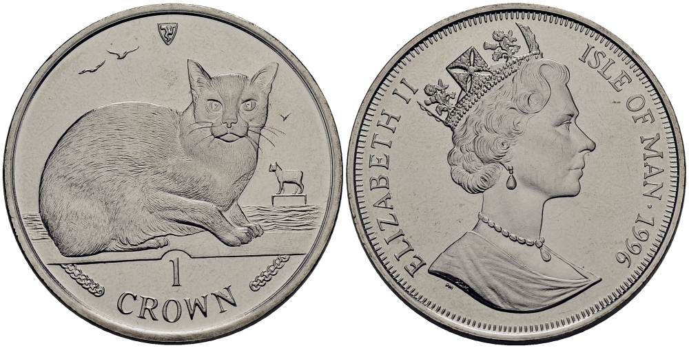 Остров Мэн 1 крона 1996 Бирманская кошка КМ 621 медно-никель UNC M80-18