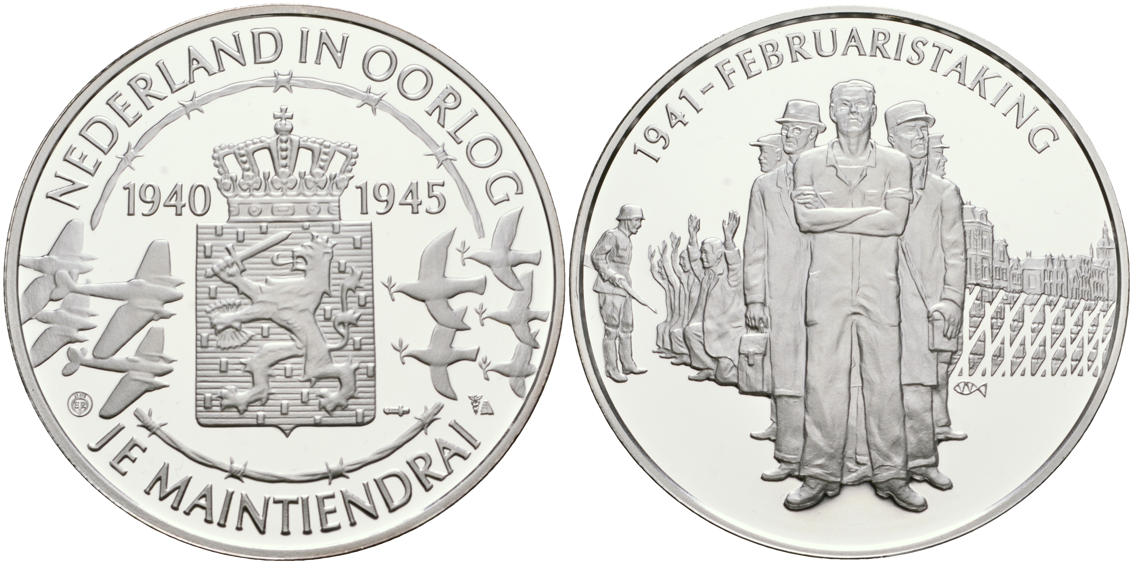 Нидерланды медаль ND Голландия в войне 1940-1945, забастовка в феврале 1941, 31,3 гр, 45,0 мм  серебро  PROOF  11-324-23