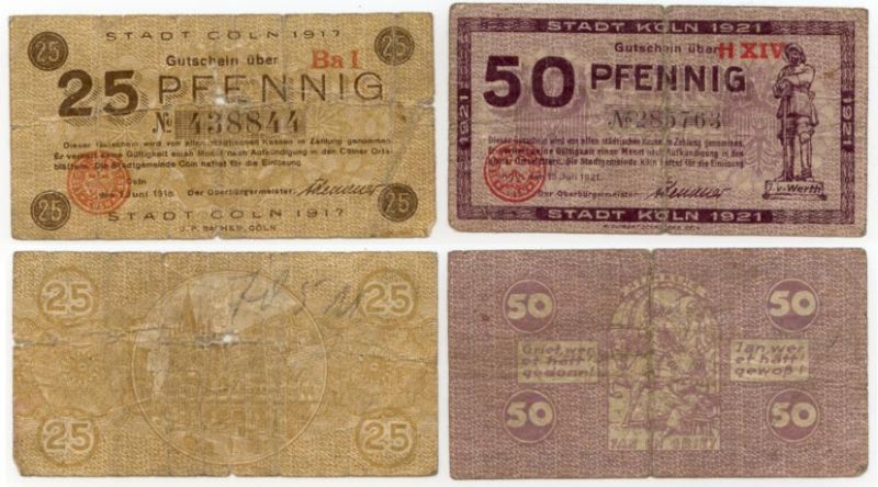 КЕЛЬН 25 И 50 ПФЕННИГОВ НОМЕРНЫЕ бумага	UNC (пресс) 70-2712