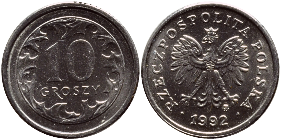 ПОЛЬША 10 ГРОШЕЙ 1992 MW KM 279 медно-никель 26-749