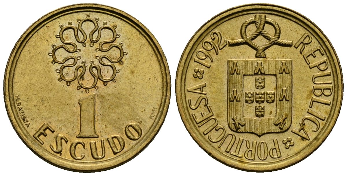 Португалия 1 эскудо 1992 KM 631 никель латунь 4164-1069
