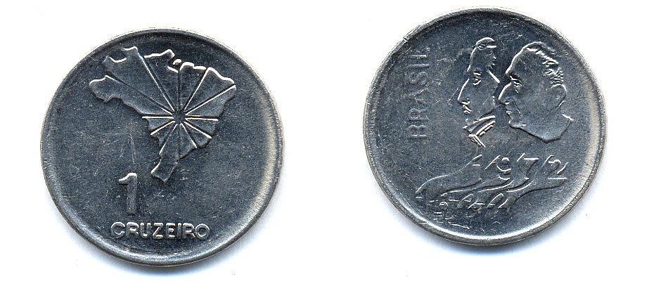 Бразилия 1 крузейро 1972 150 лет независимости KM 582 никель aUNC 51-5711