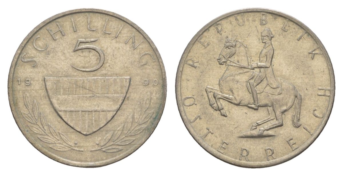 Австрия 5 шиллингов 1990 KM 2889а медно-никель 4631-1033