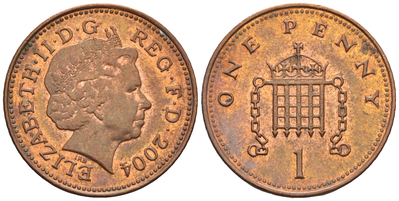 Великобритания 1 пенни 2004 Елизавета II (1952-2022) KM 986, Spink 4710 (B5) сталь плакированная медью 4609-611