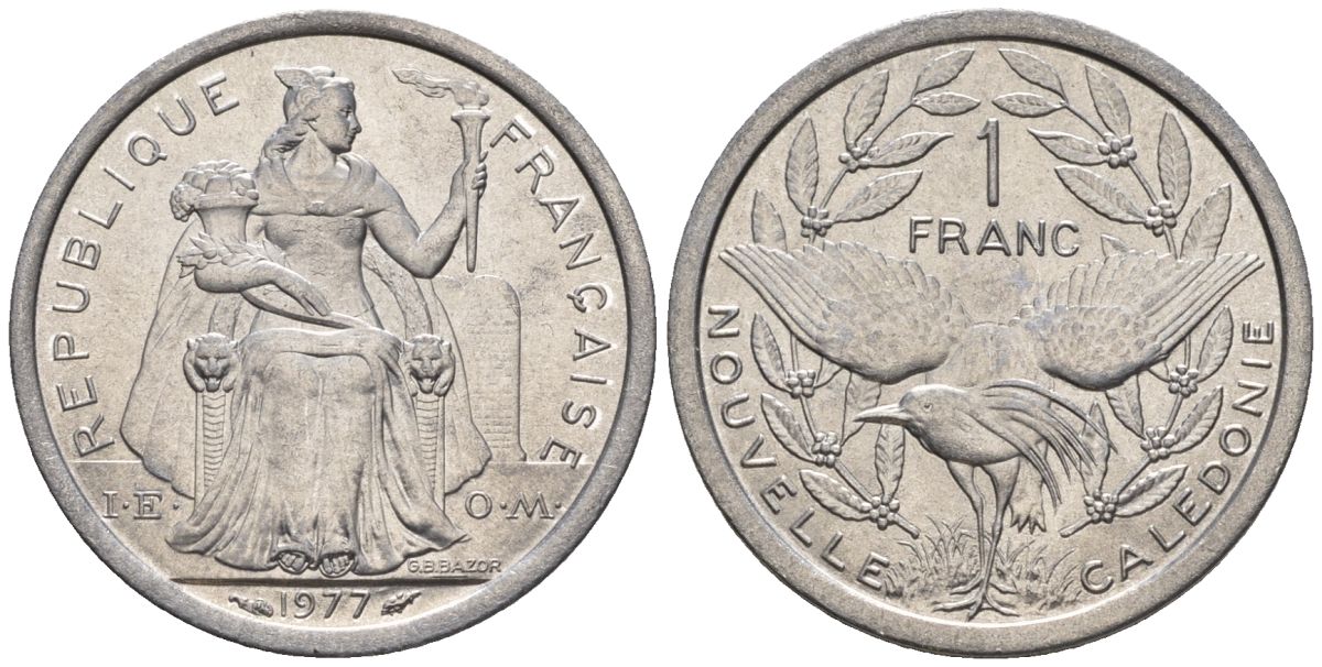 Французская Новая Каледония 1 франк 1977  KM 10 алюминий  UNC  4610-521