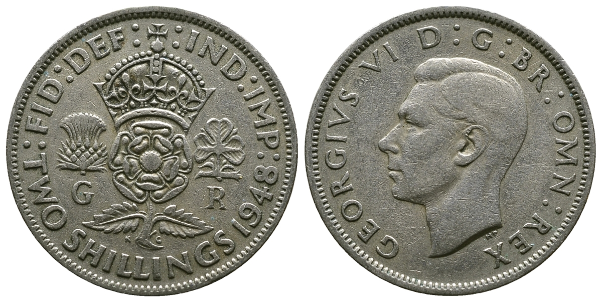 Великобритания 2 шиллинга (флорин) 1948 Георг VI (1936-1952) KM 865, Spink 4102 медно-никель 4381-1133
