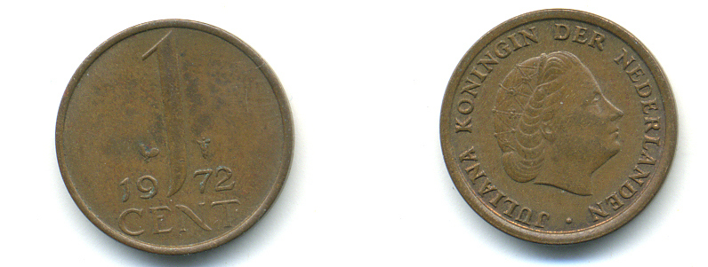 Нидерланды 1 цент 1972 Юлиана (1948-1980) КМ 180 бронза 83-947