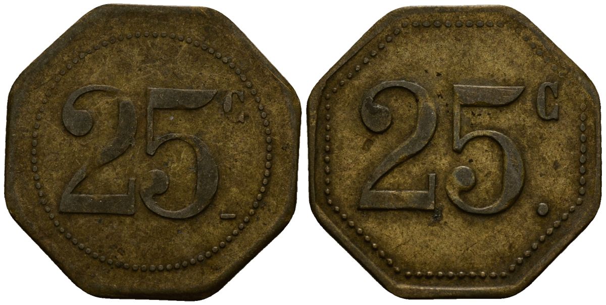 Франция 25 сантимов ND ресторанный жетон латунь 4166-412