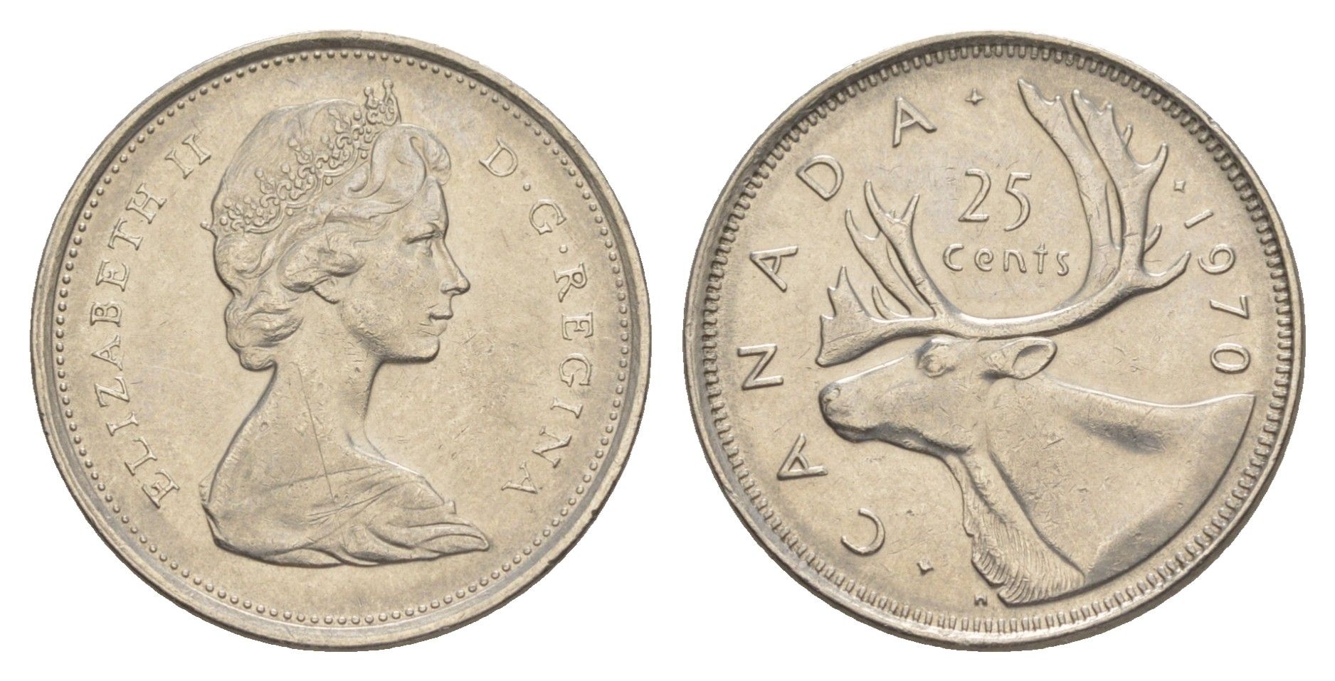Канада 25 центов 1970 Елизавета II (1952-2022), олень KM 62b никель 4638-513