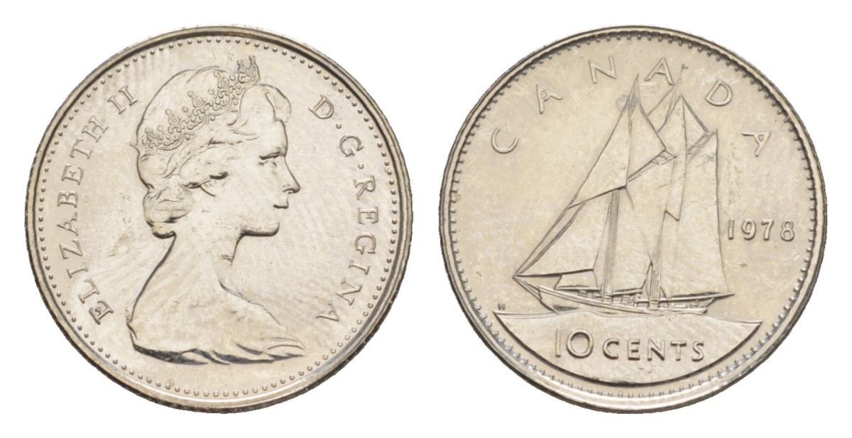 Канада 10 центов 1978 Елизавета II (1952-2022), парусник KM 77 никель PROOF-LIKE (BU) 4630-969