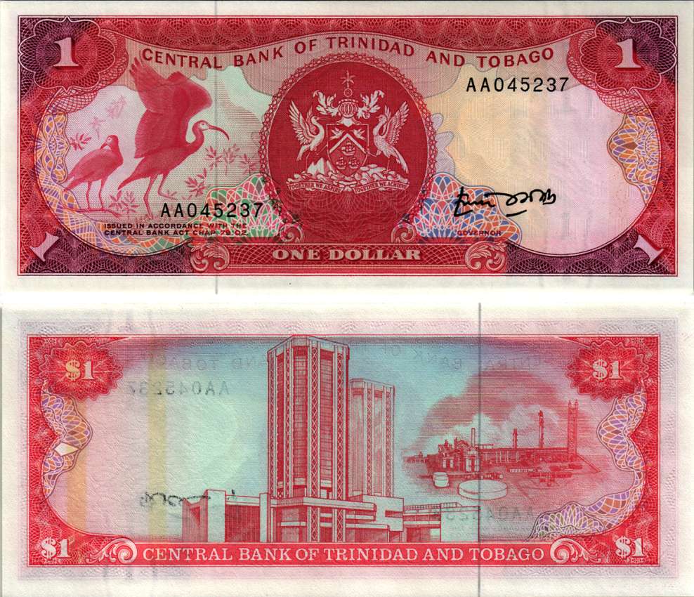 ТРИНИДАД И ТОБАГО 1 ДОЛЛАР 1985 ПОДПИСЬ 4 Pick 36а бумага UNC (ПРЕСС) 2192-54-3-1