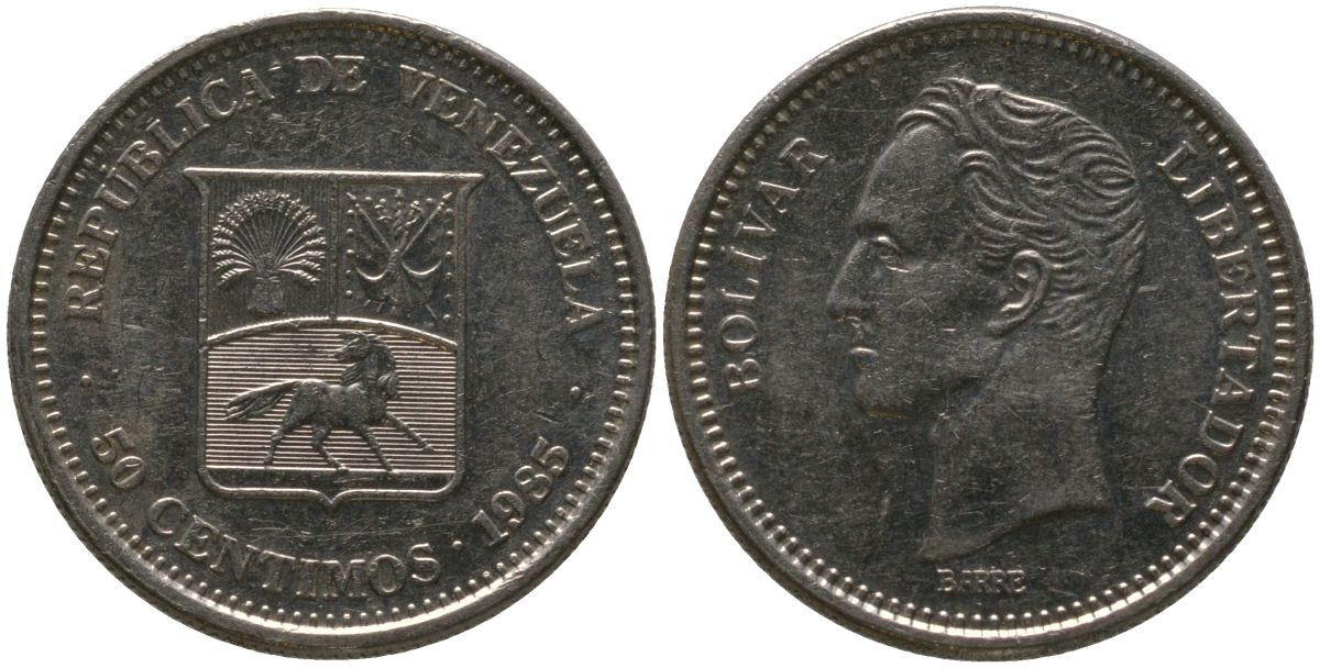 Венесуэла 50 сентимо 1985 Симон Боливар KM 41, Schon 51 никель 4525-847