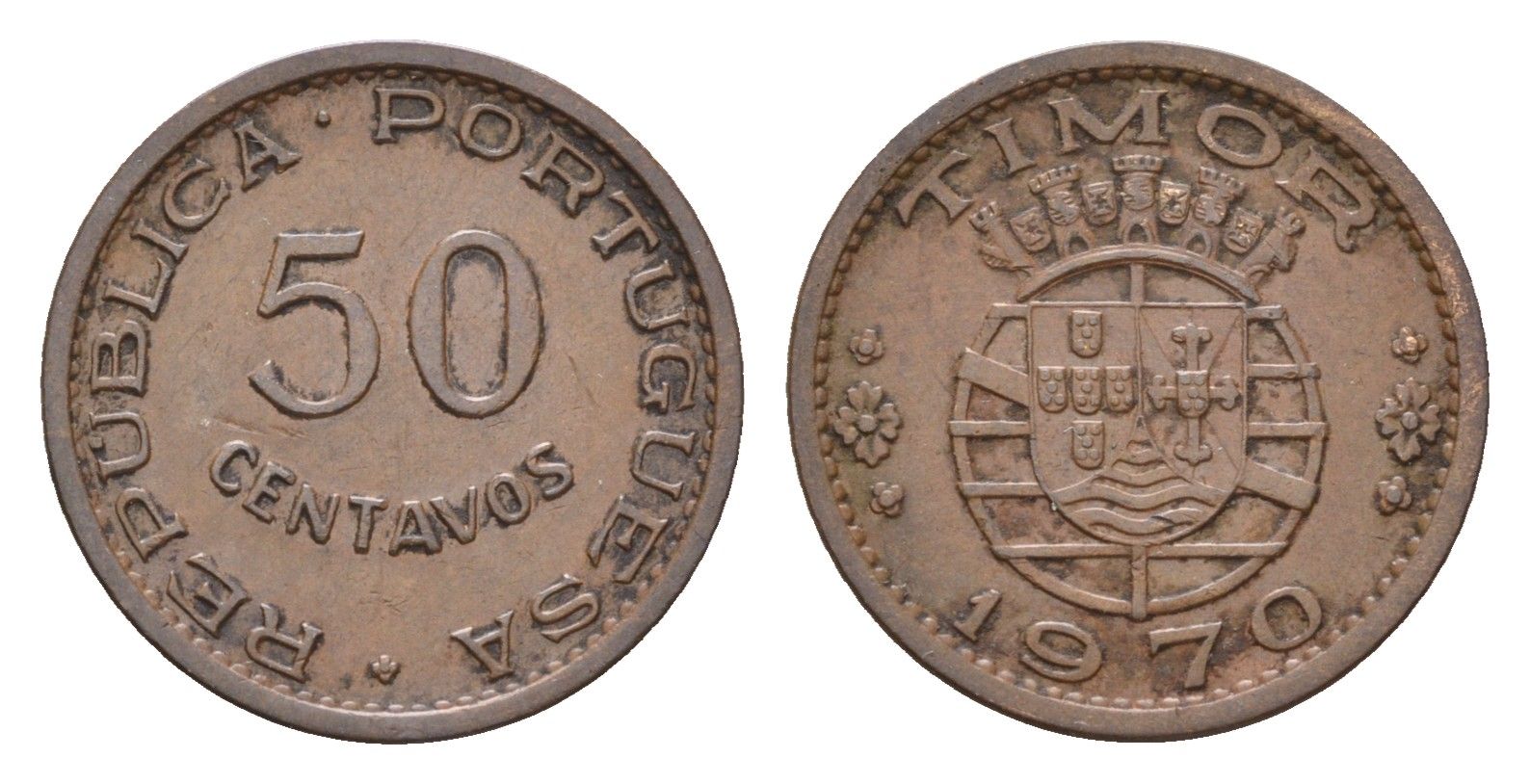 Португальский Тимор 50 сентаво 1970 год-тип KM 18 бронза 4669-737