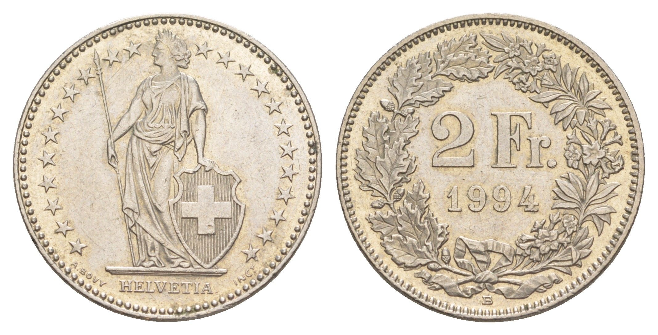 Швейцария 2 франка 1994 KM 21a медно-никель aUNC 4641-833