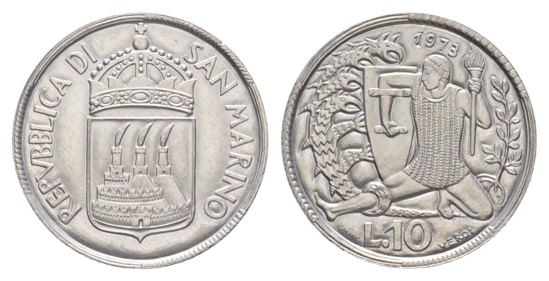 Сан-Марино 10 лир 1973 KM 25 алюминий UNC 4648-227