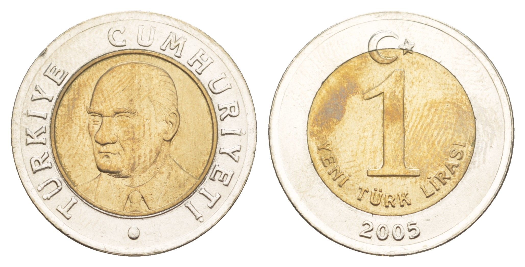 Турция 1 новая лира 2005 Кемаль Ататюрк KM 1169 биметалл UNC 4646-846