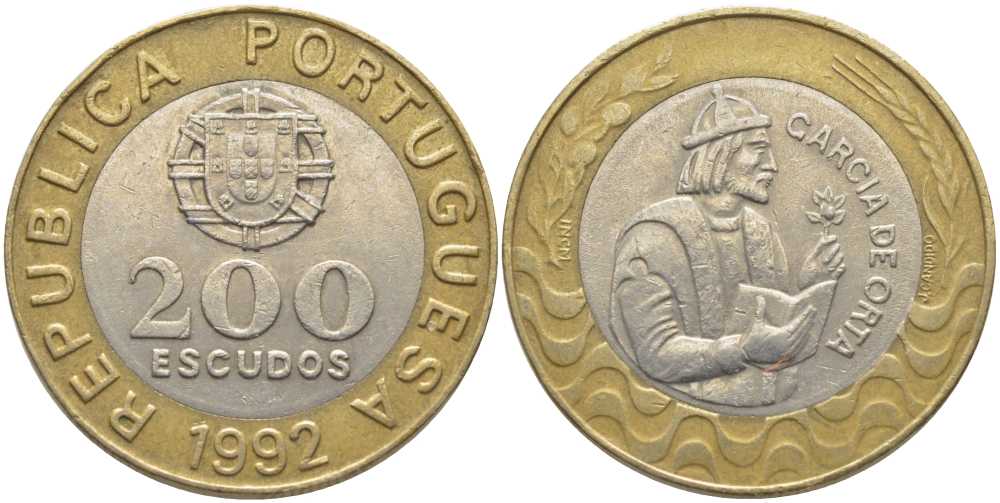 Португалия 200 эскудо 1992 Гарсия Де Орта (1501-1568) KM 655 биметалл 109-1046