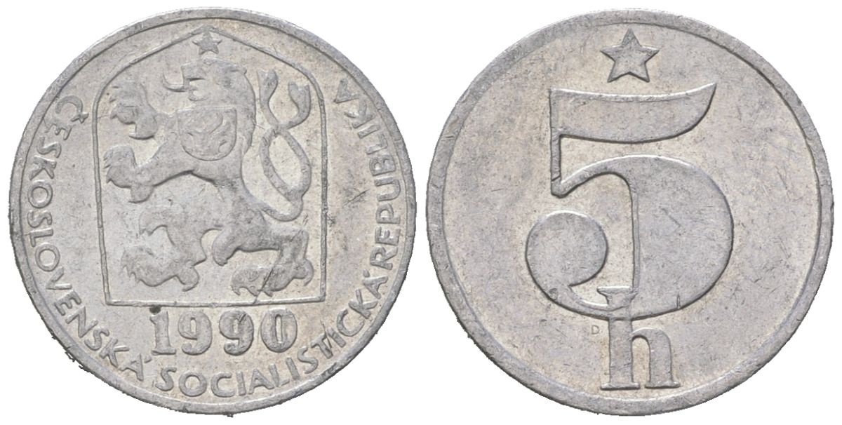 Чехословакия 5 геллеров 1990 KM 86 алюминий aUNC 4115-565