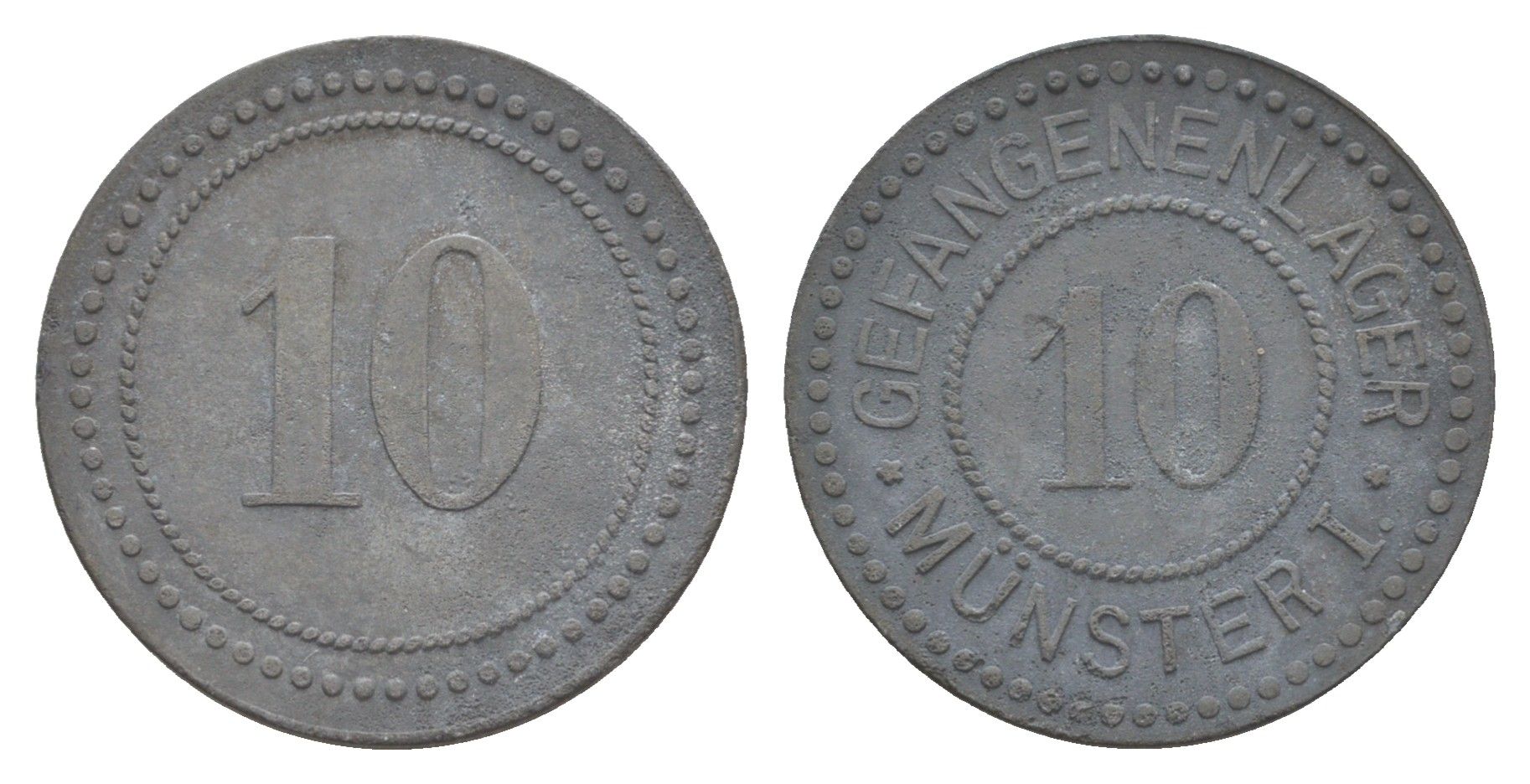 Мюнстер 10 пфеннигов ND тюремный жетон - Gefangenenlager M?nster I Men05 18087.4, Men18 22630.4 цинк 1526-931