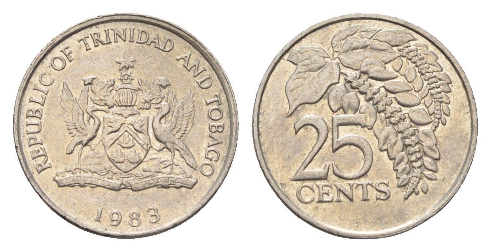 Тринидад и Тобаго 25 центов 1983 цветок дикая пуансеттия KM 32 медно-никель 4664-669