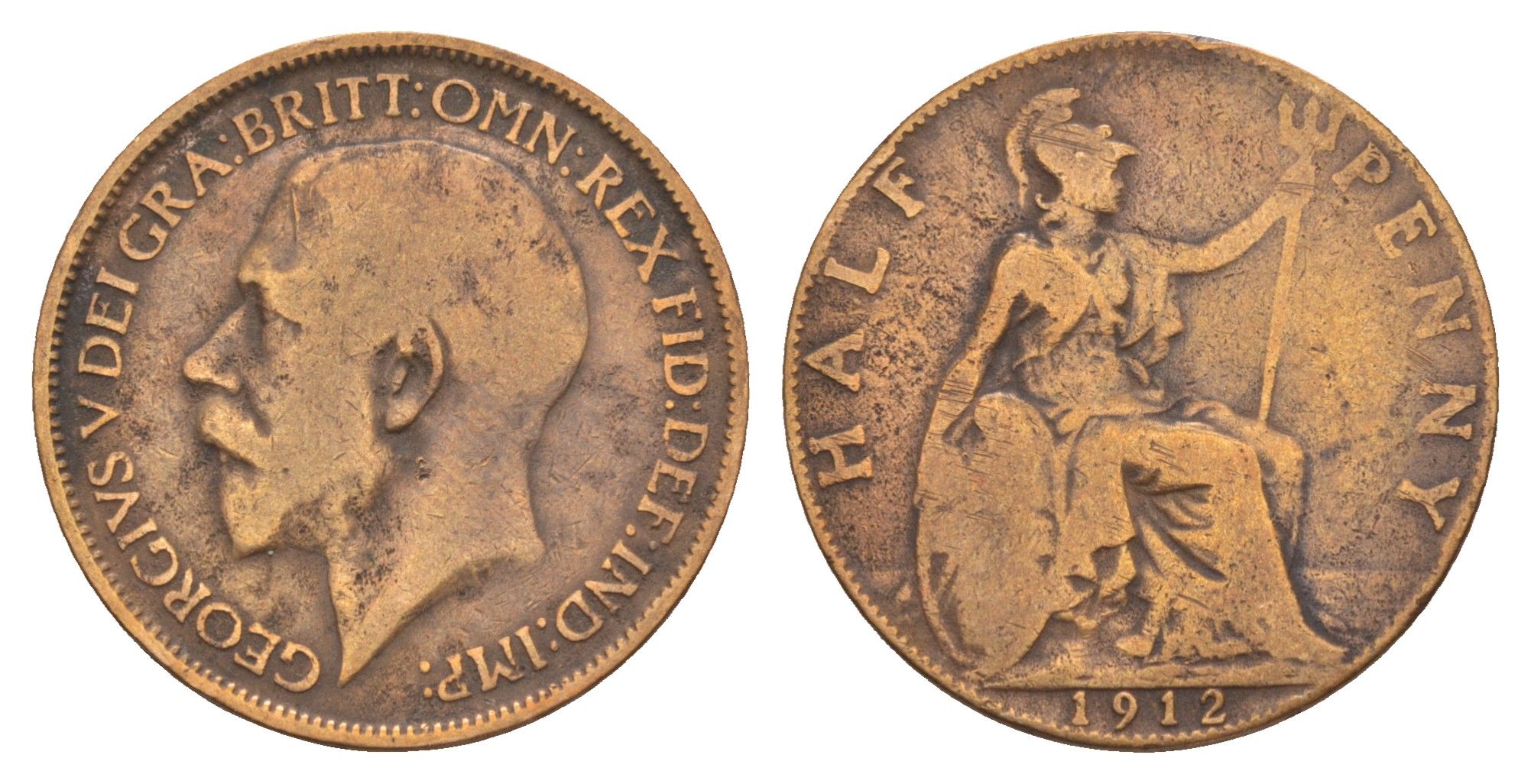 Великобритания 1/2 пенни 1912 Георг V (1910-1936) KM 809, Spink 4056 бронза 4657-525