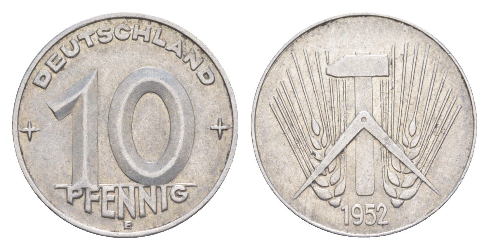 ГДР 10 пфеннигов 1952 E KM 7 алюминий 4647-944