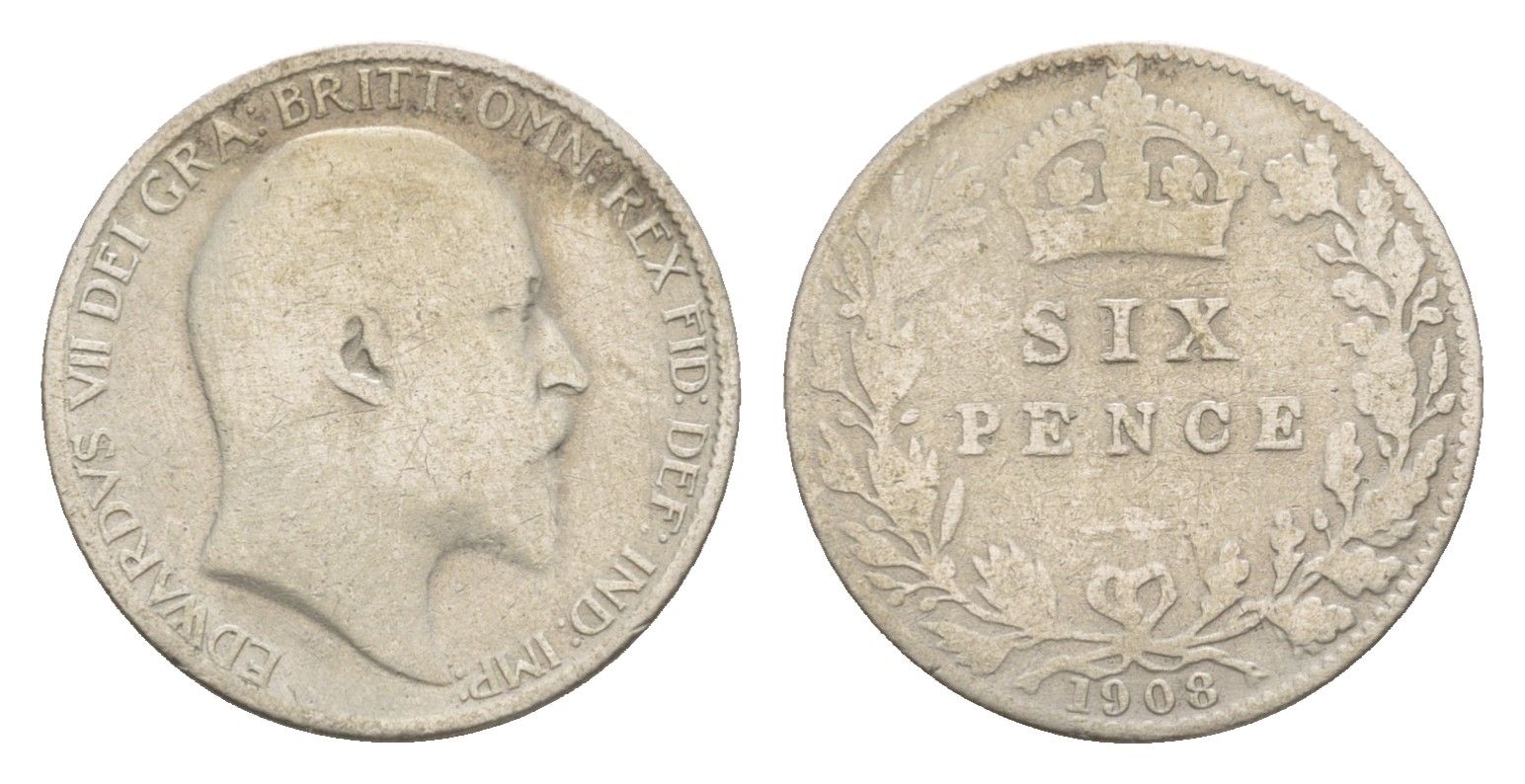 Великобритания 6 пенсов 1908 Эдуард VII (1901-1910) KM 799, Spink 3983 серебро 4658-1012