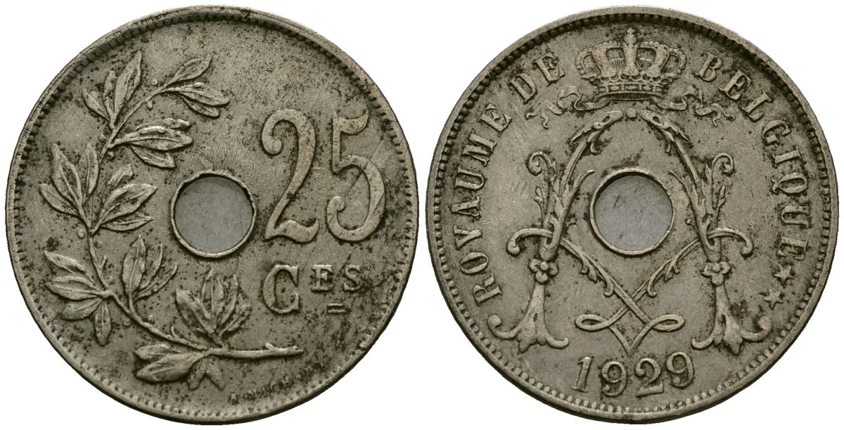 Бельгия 25 сантимов 1929 BELGIQUE KM 68 медно-никель 4172-124