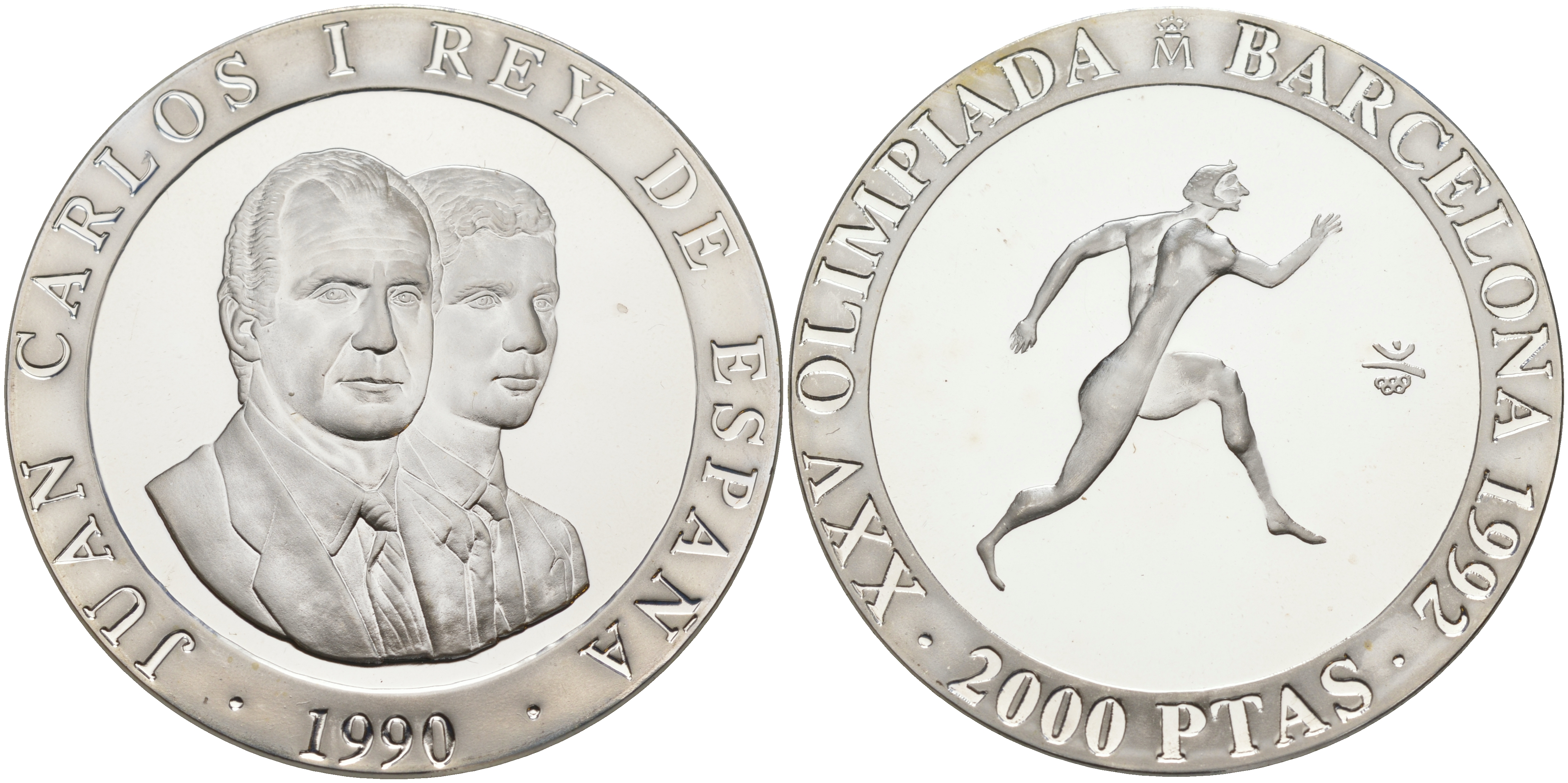 Испания 2000 песет 1990 XXV летние Олимпийские игры 1992 года в Барселоне, бег KM 864 серебро PROOF 1091-8-54