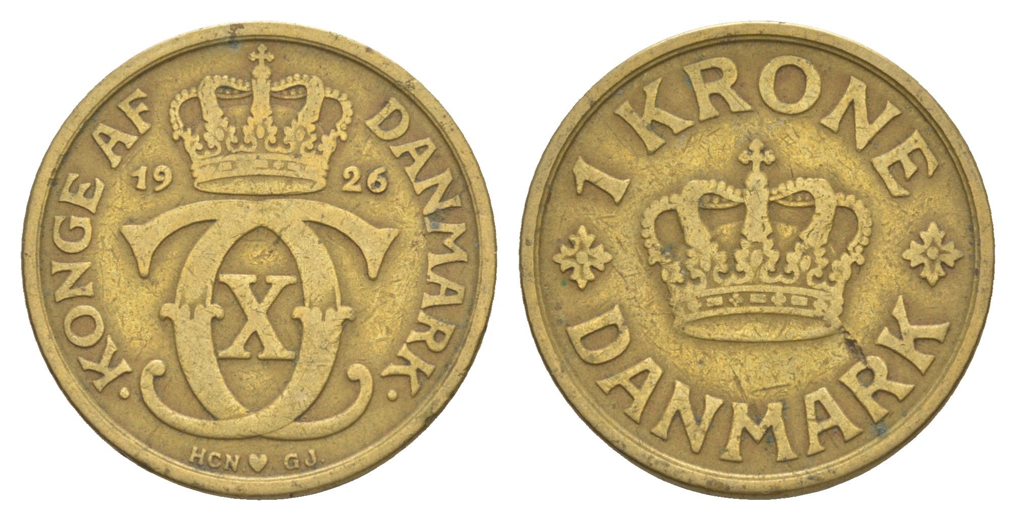 Дания 1 крона 1926 HCN, Кристиан X (1912-1947) KM 824 алюминиевая бронза 4638-646