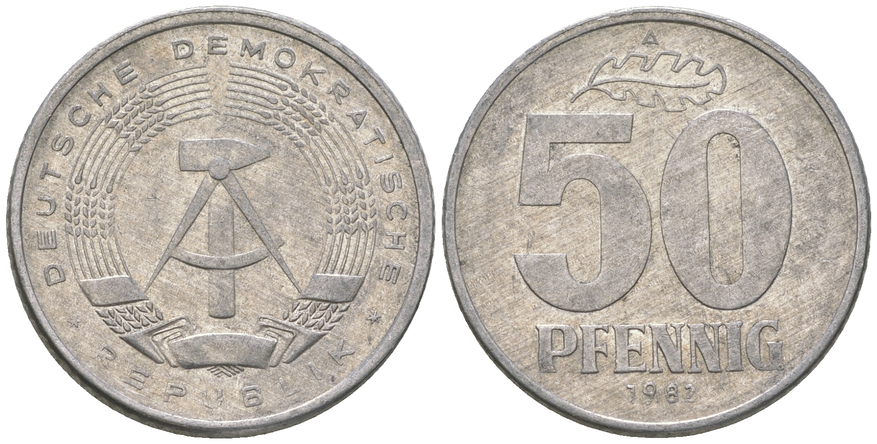 ГДР 50 пфеннигов 1982 А KM 12.2 алюминий 4635-835