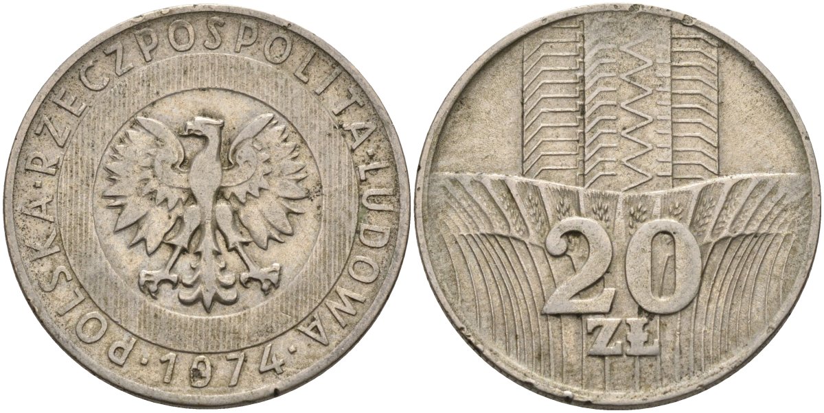 Польша 20 злотых 1974 монетный двор Кремница KM 67, Parchimowicz 245b медно-никель 75-344