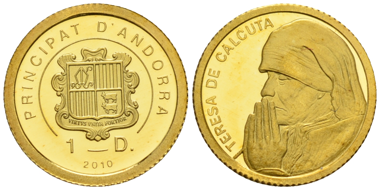 Андорра 1 динер 2010 Мать Тереза KM 437 золото PROOF 00-806-38