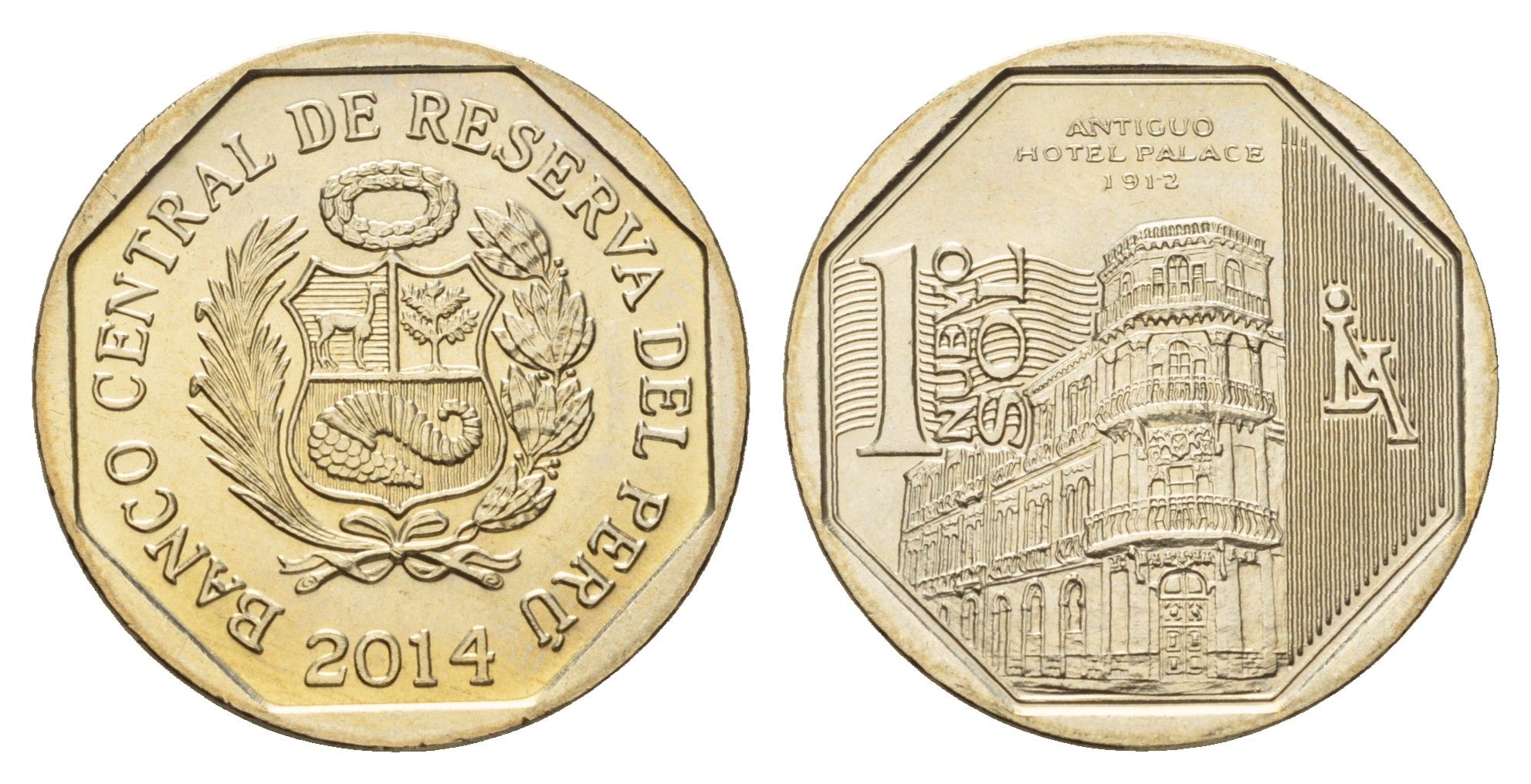 Перу 1 новый соль 2014 Богатство и гордость Перу - Отель «Palace» KM 381 медь цинк никель UNC 3334-622