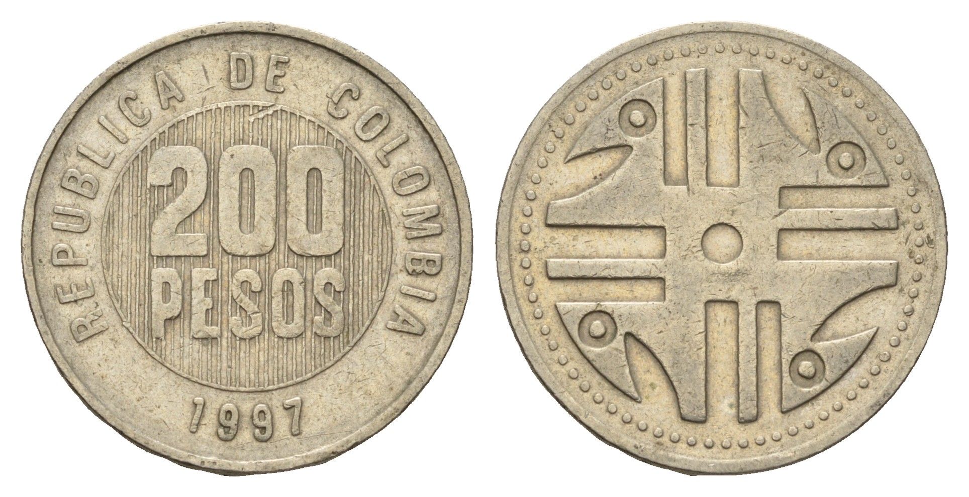Колумбия 200 песо 1997 KM 287 медь цинк никель 4143-831
