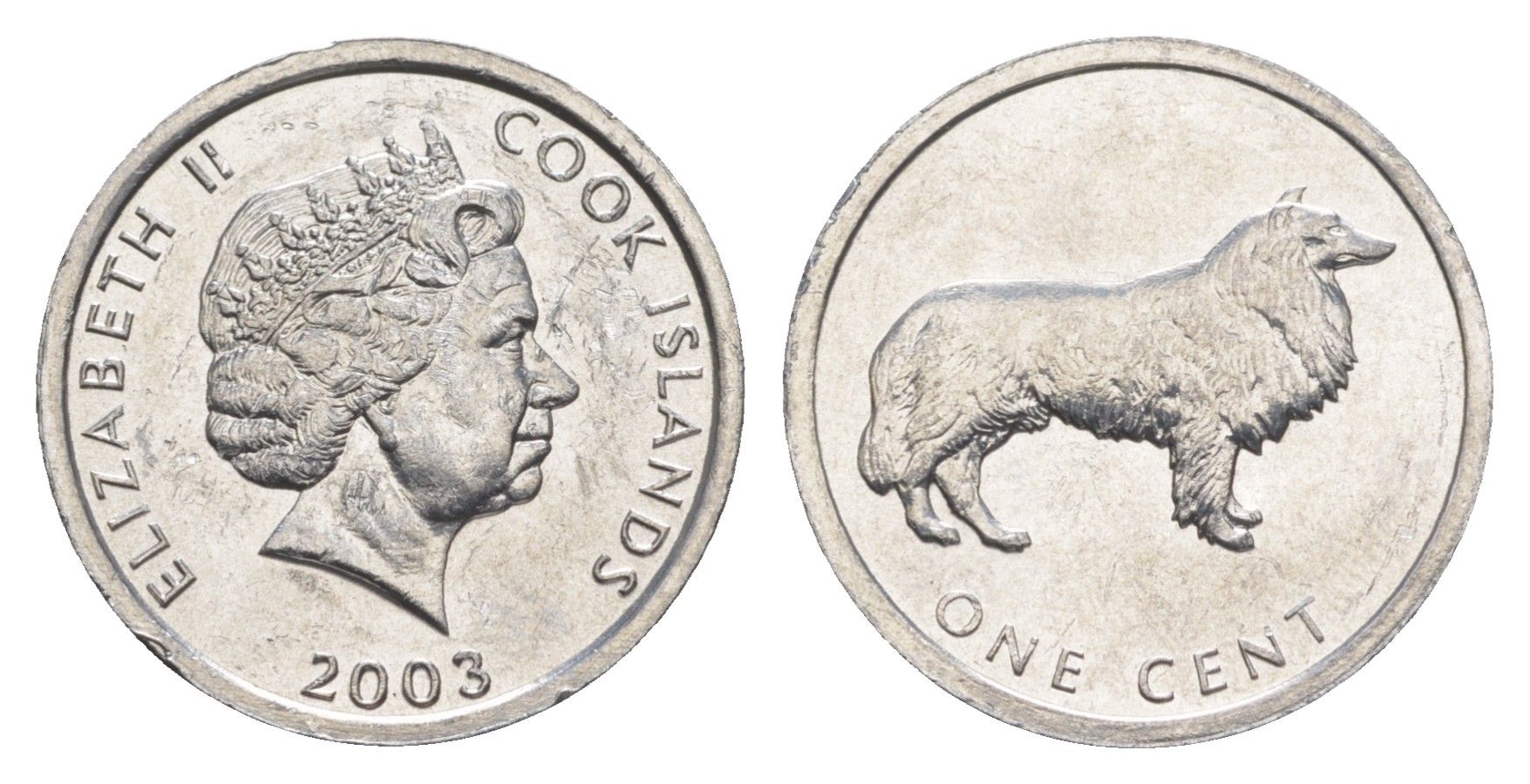 Острова Кука 1 цент 2003 Бордер-колли KM 420 алюминий UNC 4652-943
