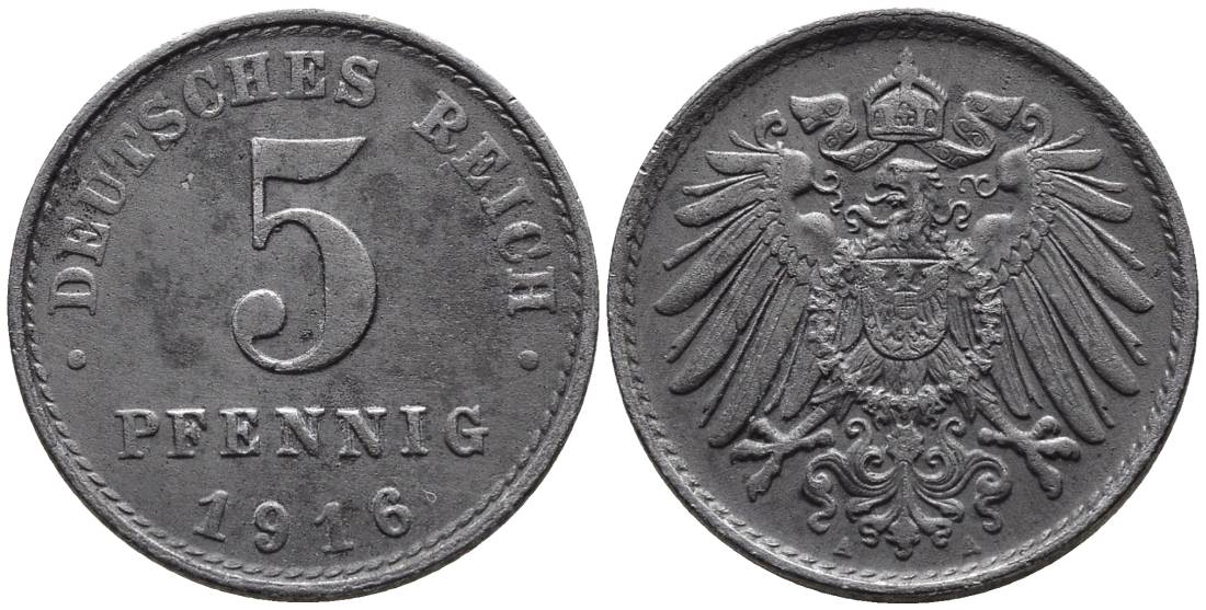 ГЕРМАНИЯ 5 ПФЕННИГОВ 1916 A KM 19, Jager 297, Weege 5 железо 4547-556