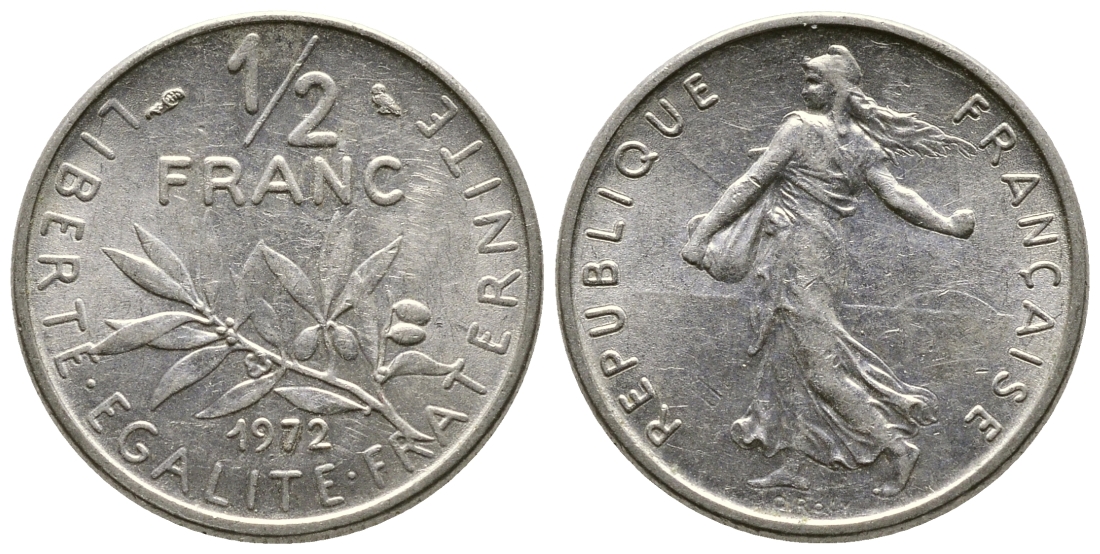 Франция 1/2 франка 1972 сеятель KM 931.1, LE FRANC 198.11 никель 4364-3323
