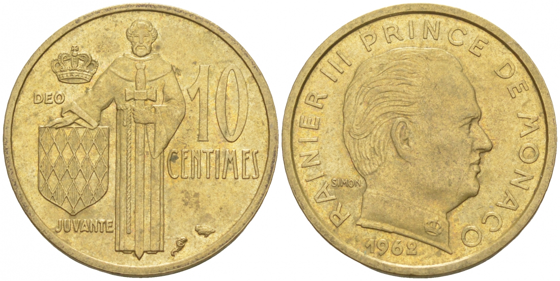Монако 10 сантимов 1962 Ренье III (1949-2005) KM 142 алюминиевая бронза 73-133