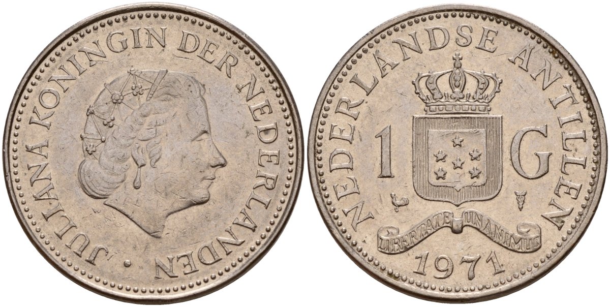 Нидерландские Антилы 1 гульден 1971 Юлиана (1948-1980) KM 12 никель 4140-146