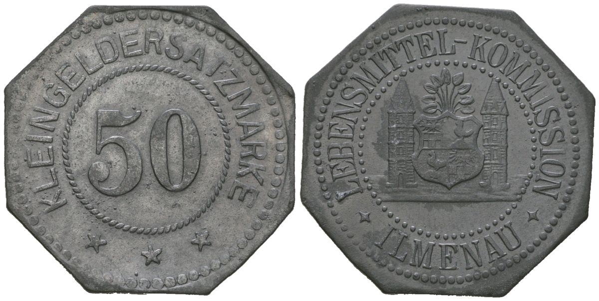 Ильменау (Саксен-Веймар-Айзенах) 50 пфеннингов 1917 Funck 226.1A, Men05 12157.1, Men18 15238.1 цинк 1515-412