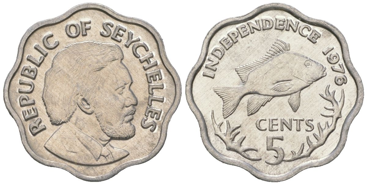 Сейшельские острова 5 центов 1976 Декларация независимости, Джеймс Мэнчем, рыба KM 22 алюминий UNC 4615-1061