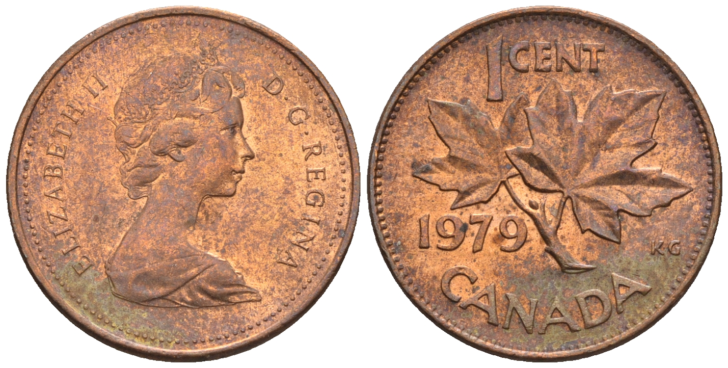 Канада 1 цент 1979 Елизавета II (1952-2022), кленовый лист KM 59.2 бронза 4609-952